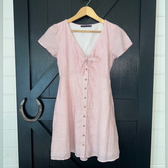 Abercrombie & Fitch Pink Striped Tie Front Cotton Button Front Retro Boho Dress - Picture 2 of 12